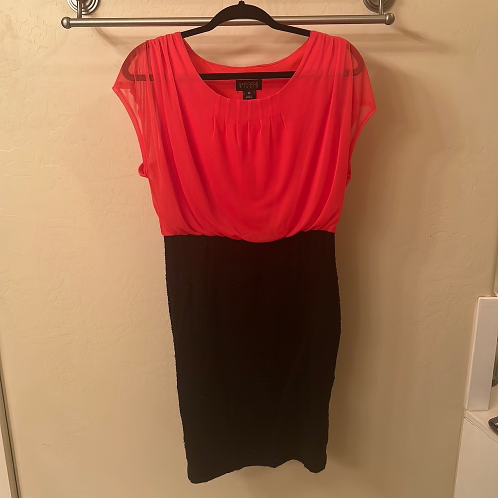 Bodycon cocktail dress with lace detail. Apricot top. Shapely